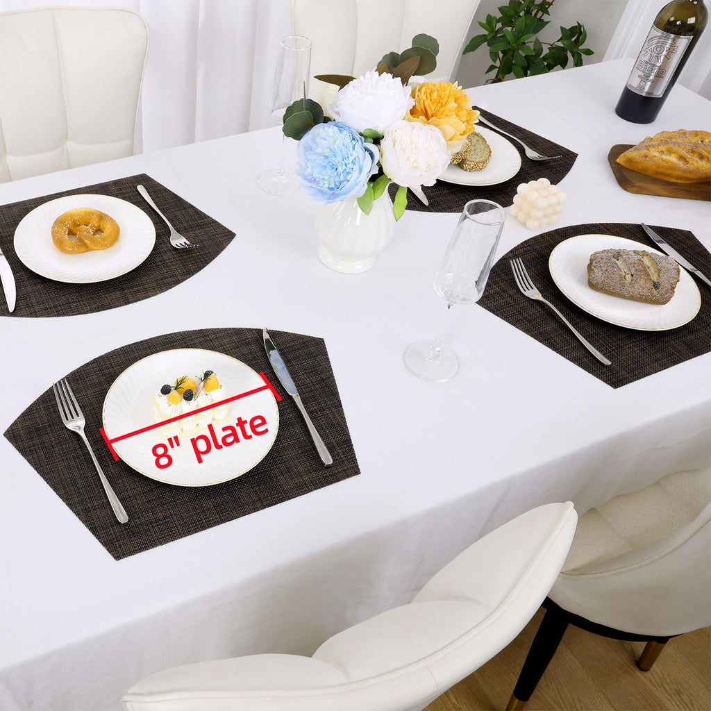 Small Wedge Placemats Set of 4 Woven Vinyl Round Table Placemats Wipe Clean Round Table Mats Indoor Outdoor, Black