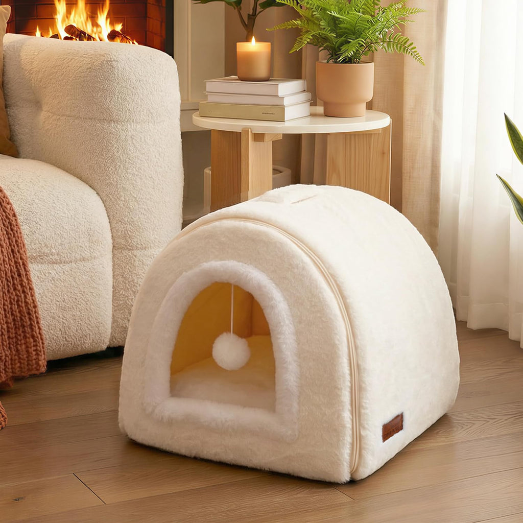 Cat Bed for Indoor Cats, Foldable cat cave, Anti-Slip & Water-Resistant Bottom, cat Houses for Indoor Cats or Small