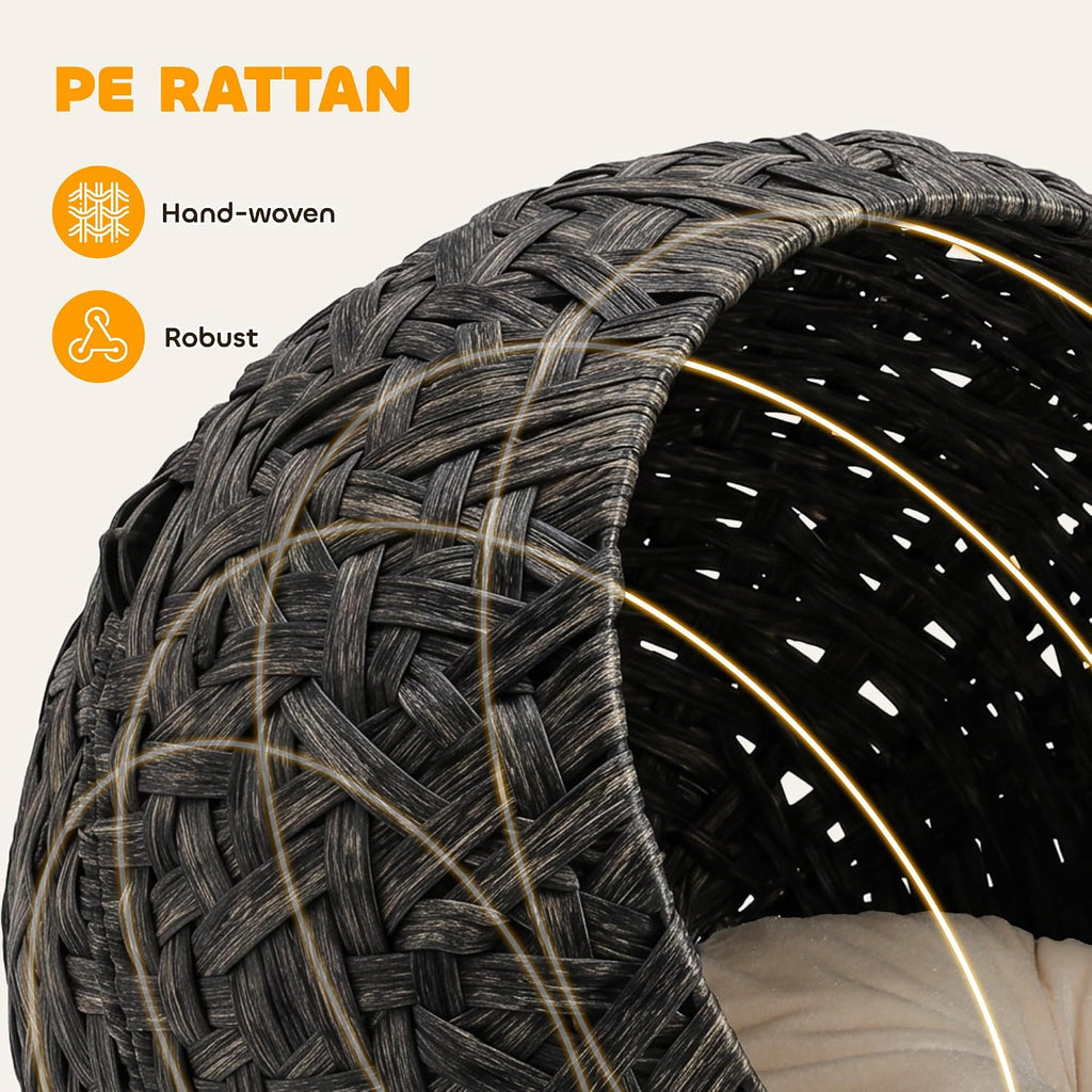 Rattan Cat Bed Elevated Handwoven Cat Basket Bed for Kittens Gray