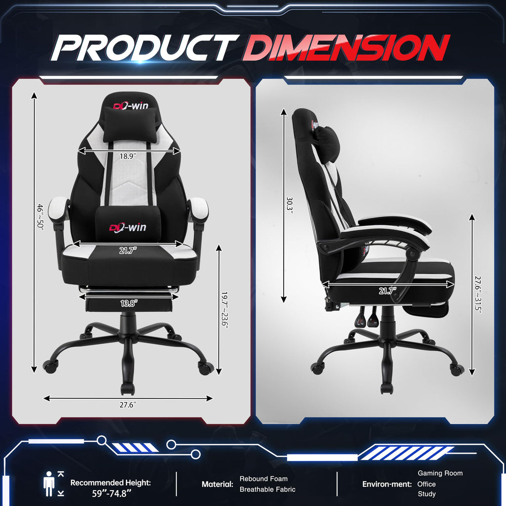 Gaming Chair for Adults with Footrest & Massage Lumbar Support, Ergonomic High Back Gamer Chair, Adjustable Swivel