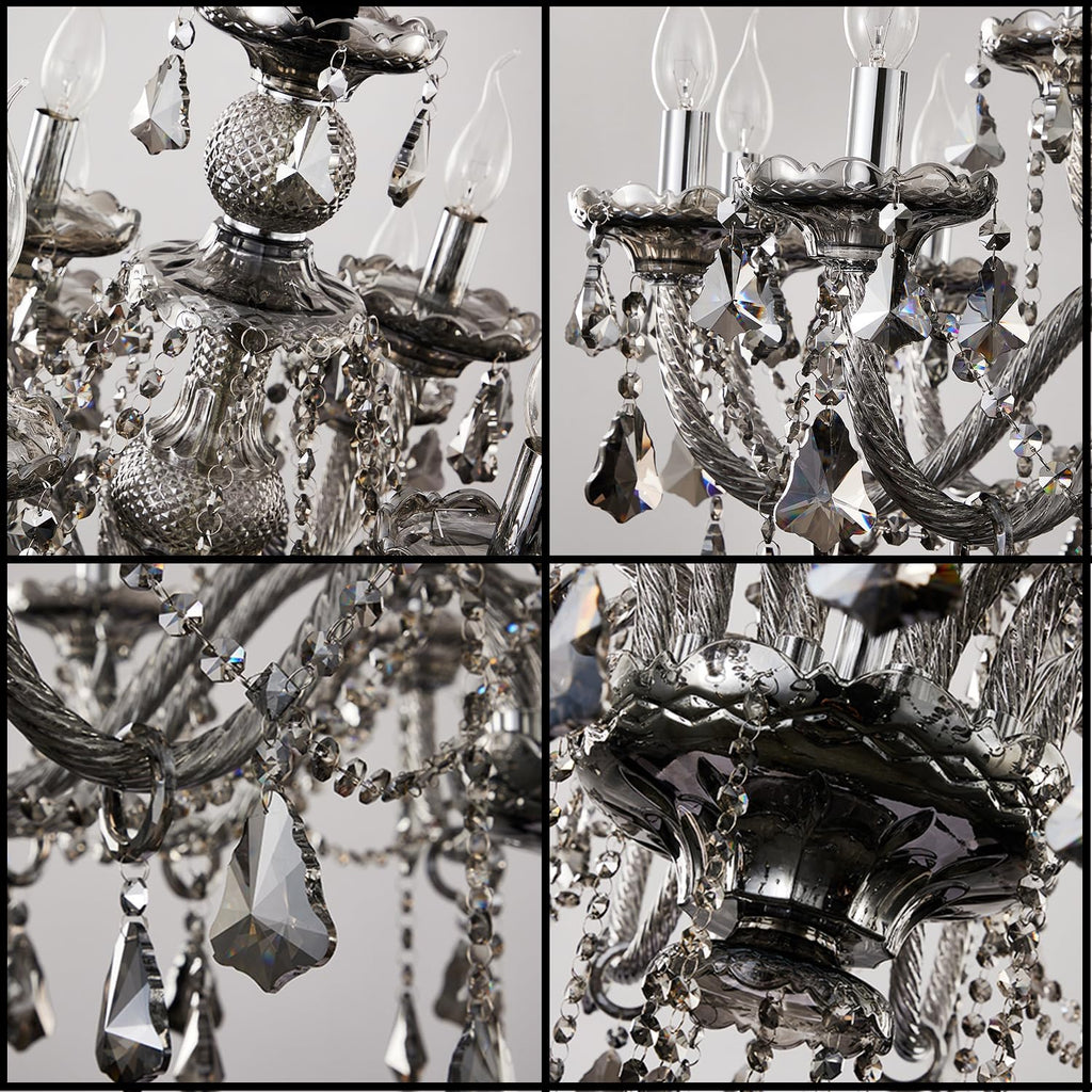 Luxury Crystal Chandelier Smoke Gray,Double Layer K9 Crystal Chandelier Light Fixtures 9-Light Candle Style Crystal Ceiling Light Lamp for Dining Living Room Bedroom A110-B0C61FM7GG