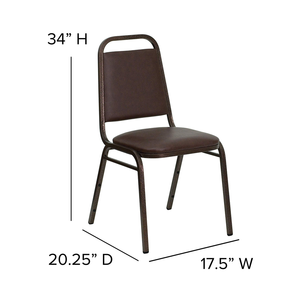 4 Pack HERCULES Series Trapezoidal Back Stacking Banquet Chair in Brown Vinyl - Copper Vein Frame