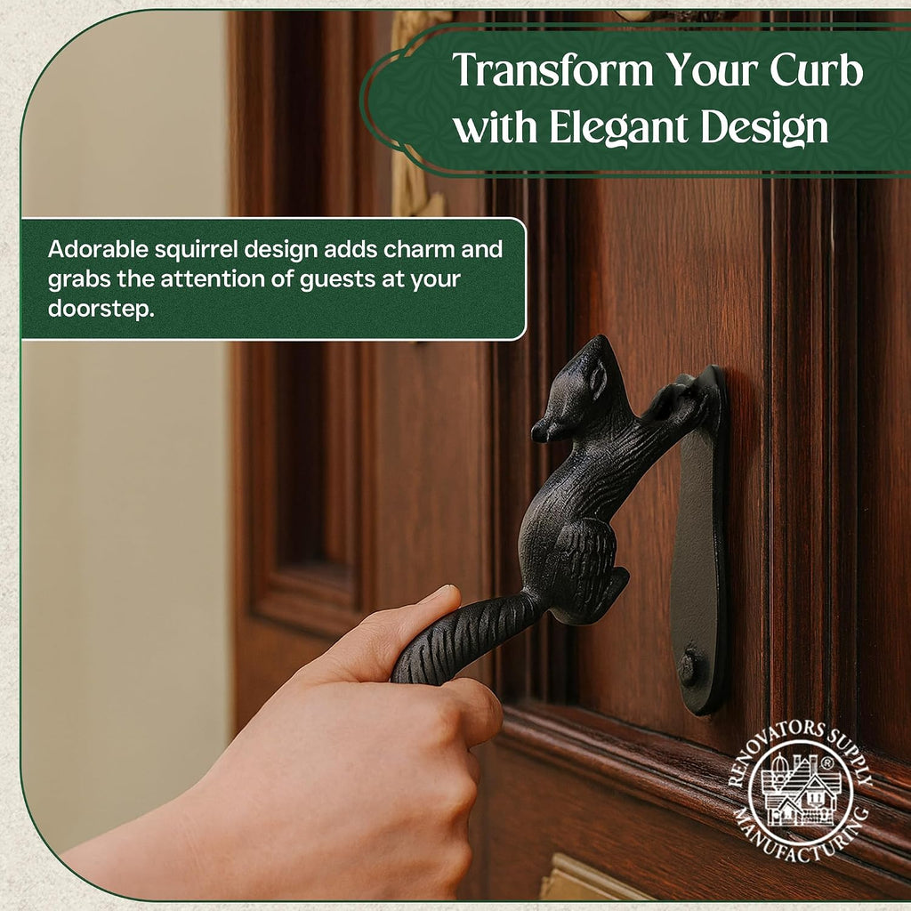 Door Knockers 6.75 in. Black Cast Iron Squirrel Shaped Door Knocker with Mounting Hardware