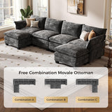 KKL 120" Modular Sectional Sofa for Living Room, U-Shaped 6 Seater Convertible L-Shaped Cloud Couch with Ottoman
