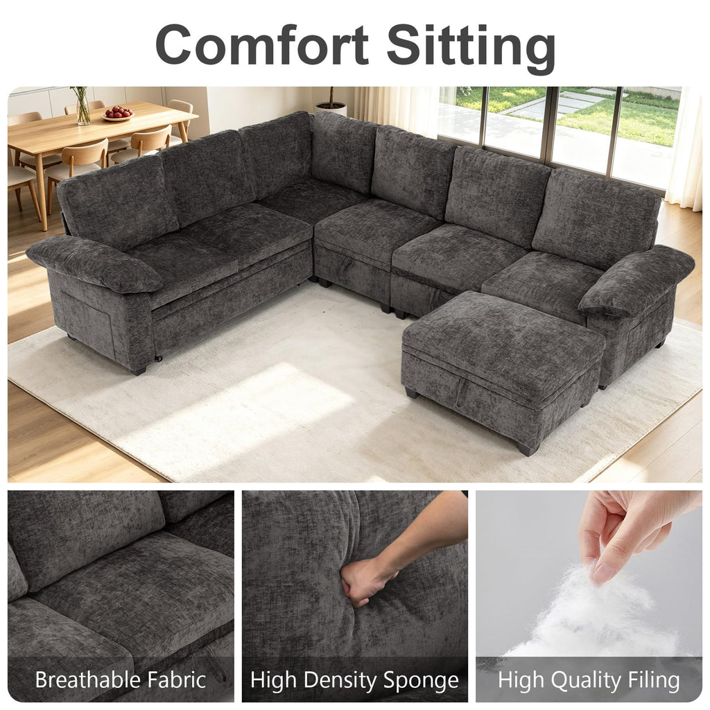 108''Modular Sectional Sleeper Sofa, L Shape Pull Out Sofa Bed with Storage