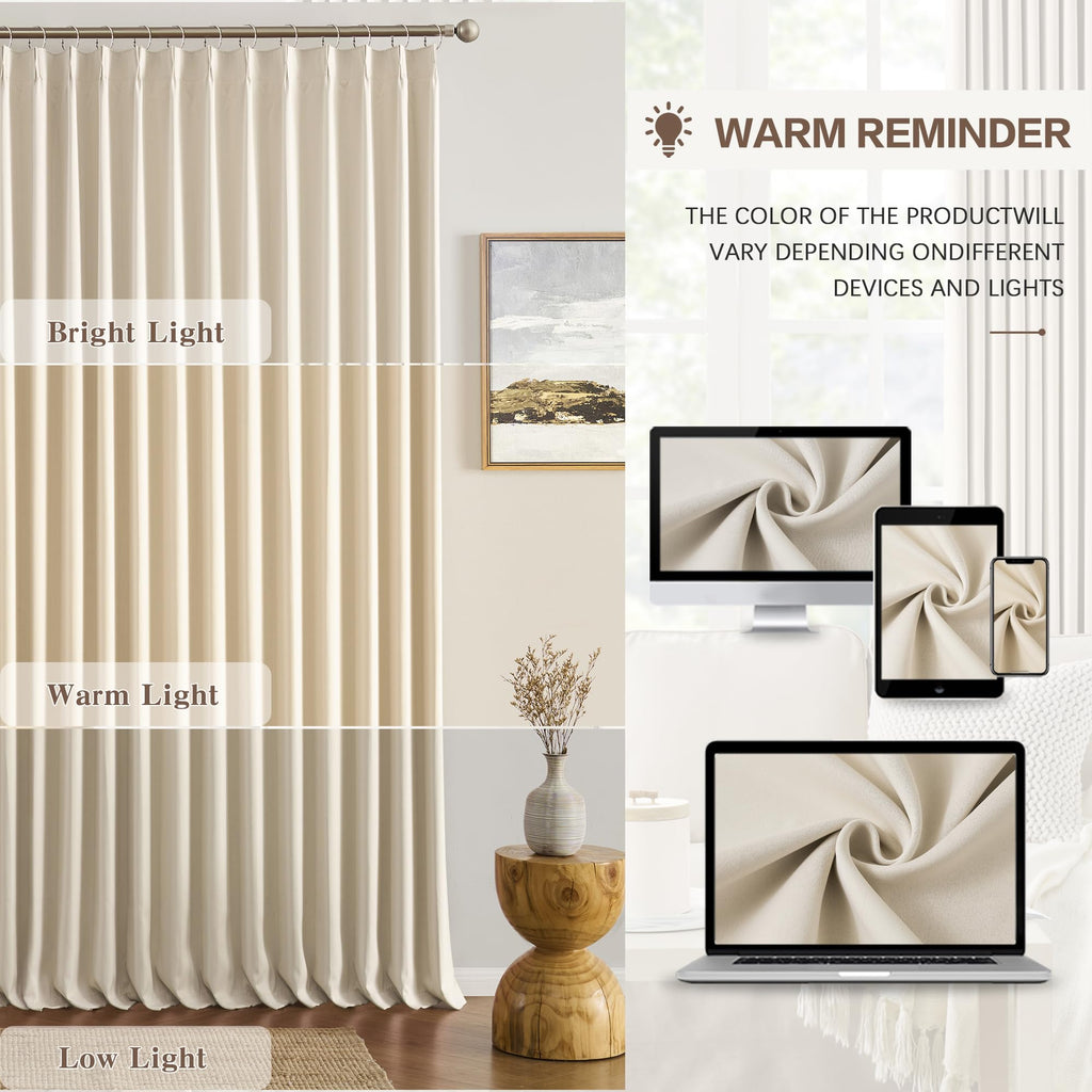 Cream Beige Curtains for Bay Windows, Sound Reducing Solid Window Treatment for Cafe/Kitchen/Night Shift, Blackout