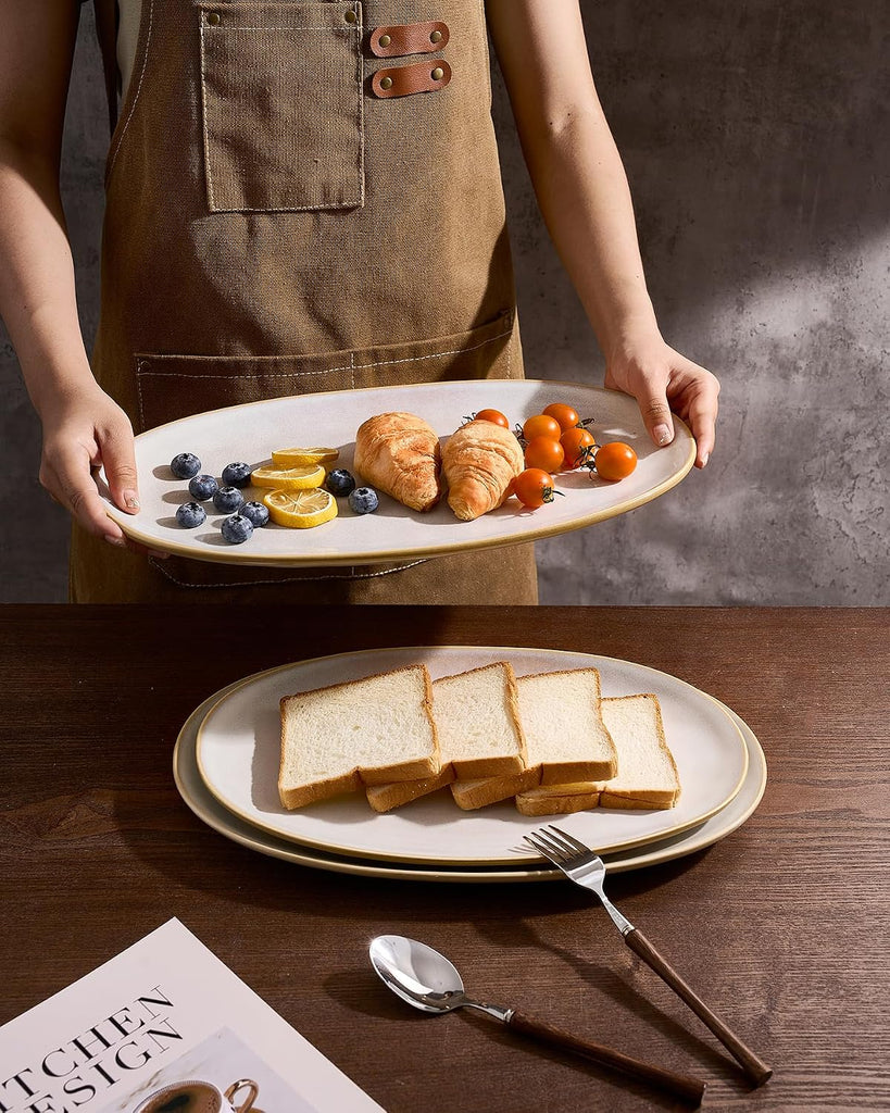 Serving Platters Set of 3 Sizes - Oval, Cappuccino White | 15.59"/14.3"/12.9" Fine Stoneware Serving Trays for Party