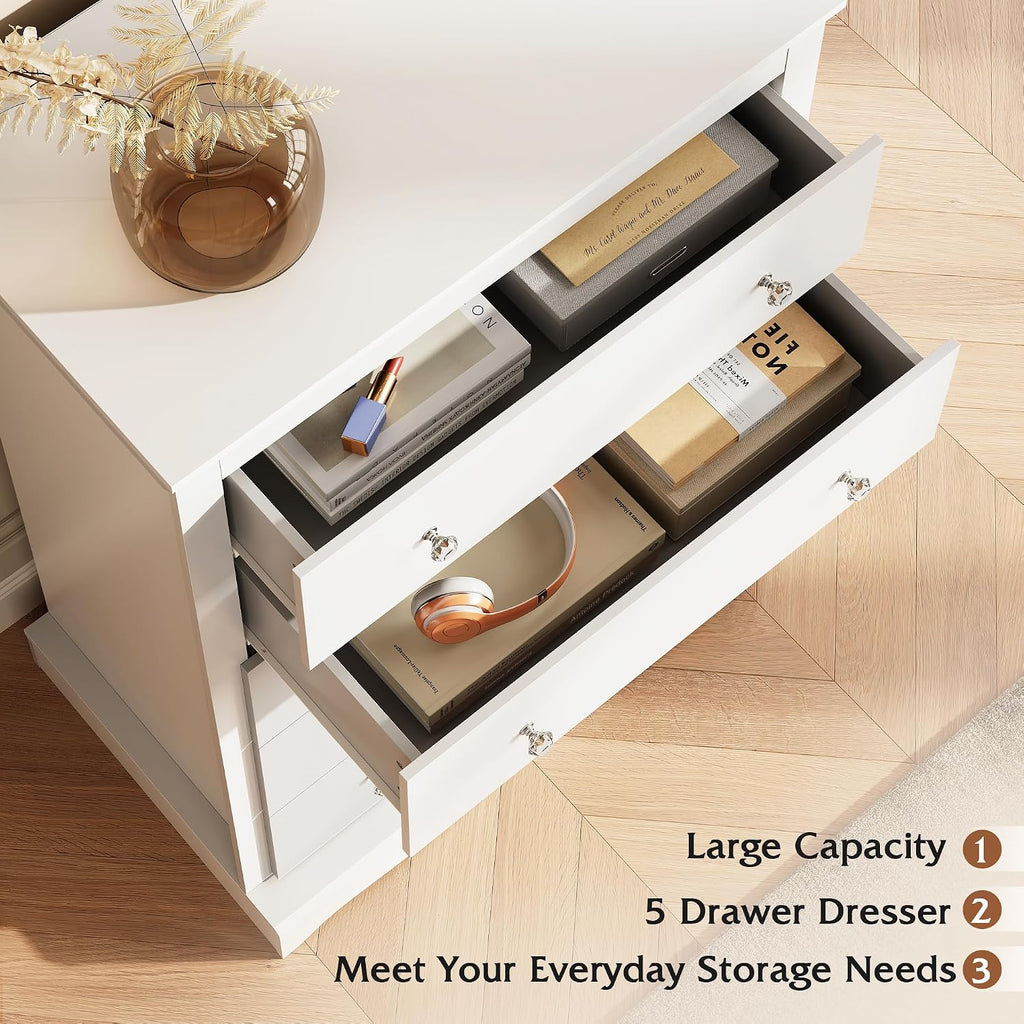 5 Drawer Dresser, 45" Tall Dresser with Exclusive Anti-Tip Structure, Modern Chest of Drawers with Large Capacity