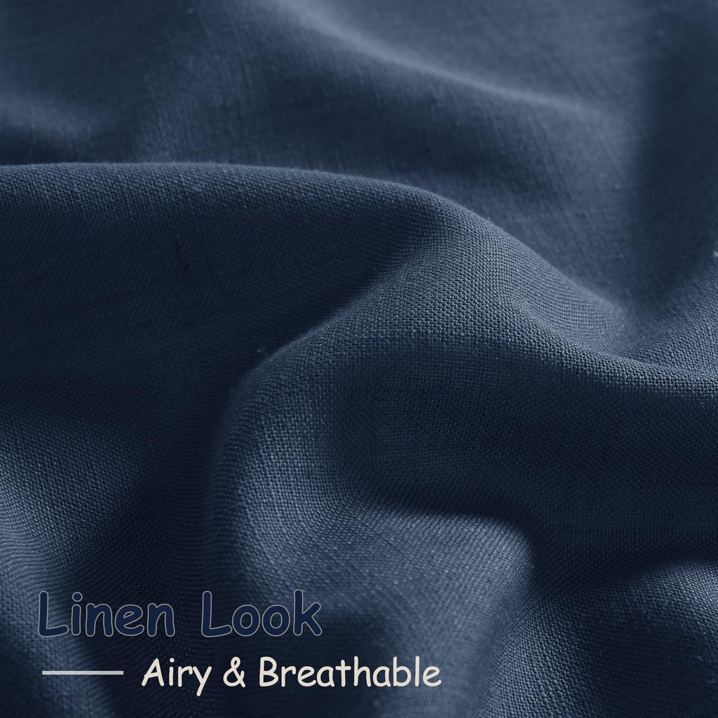Denim Blue Linen Curtains 102 Inches Long Rod Pocket Back Tab Drapes 2 Panels Set Sheer Light Filtering Semi Sheer