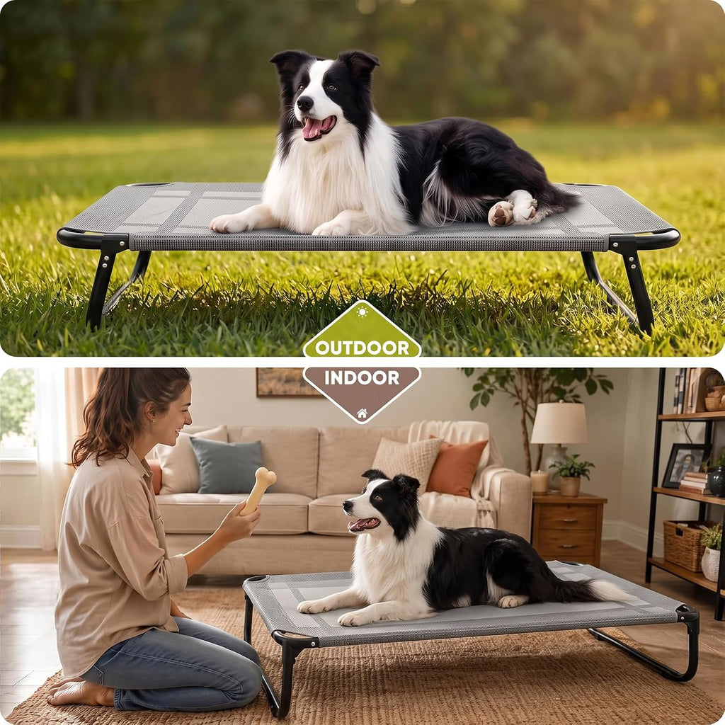 Outdoor Elevated Dog Cot, Breathable Cooling Elevated Cot Hammock Pet Bed for Dogs, Washable Mesh Cover, Installation