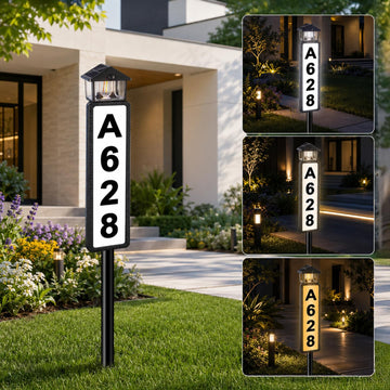 Solar Address Sign, House Numbers for Outside with Dual Solar Panels