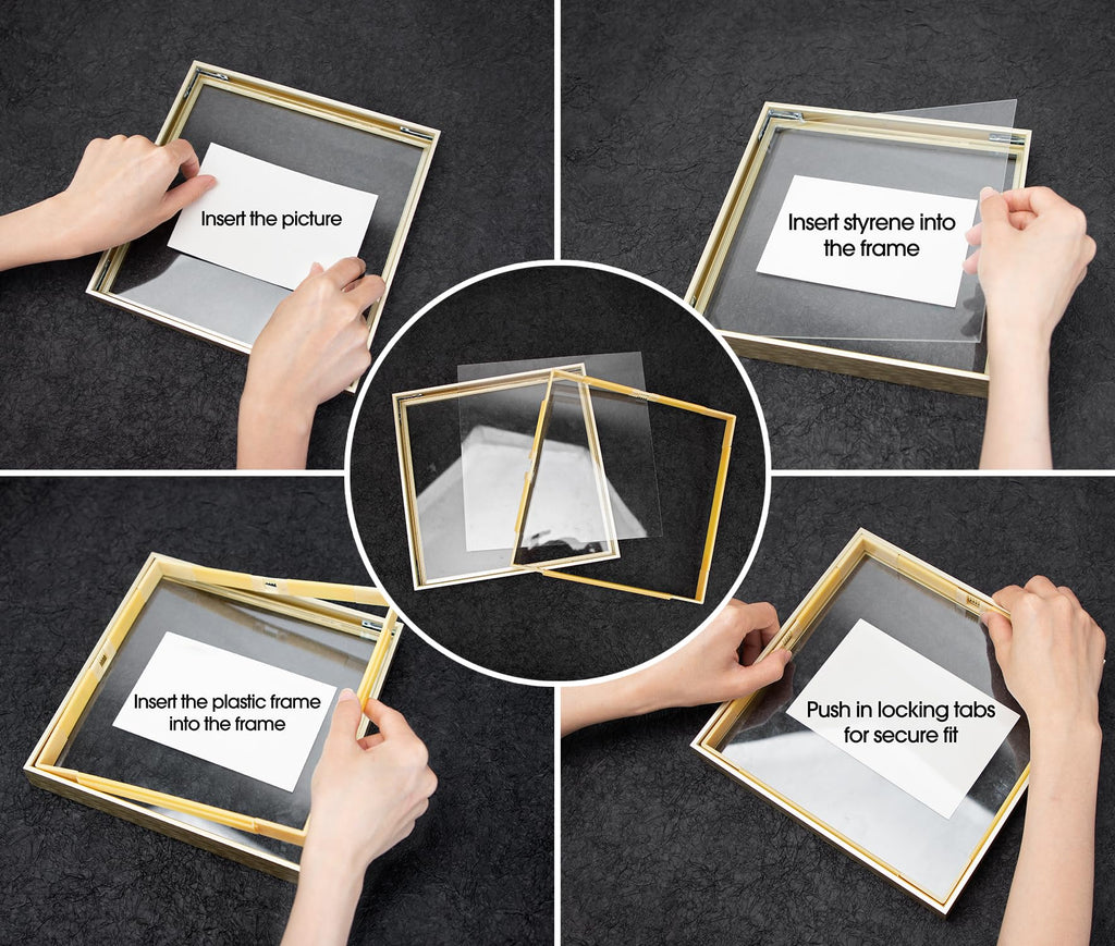 2 Pack 8x8 Gold Metal Floating Picture Frame Real Glass