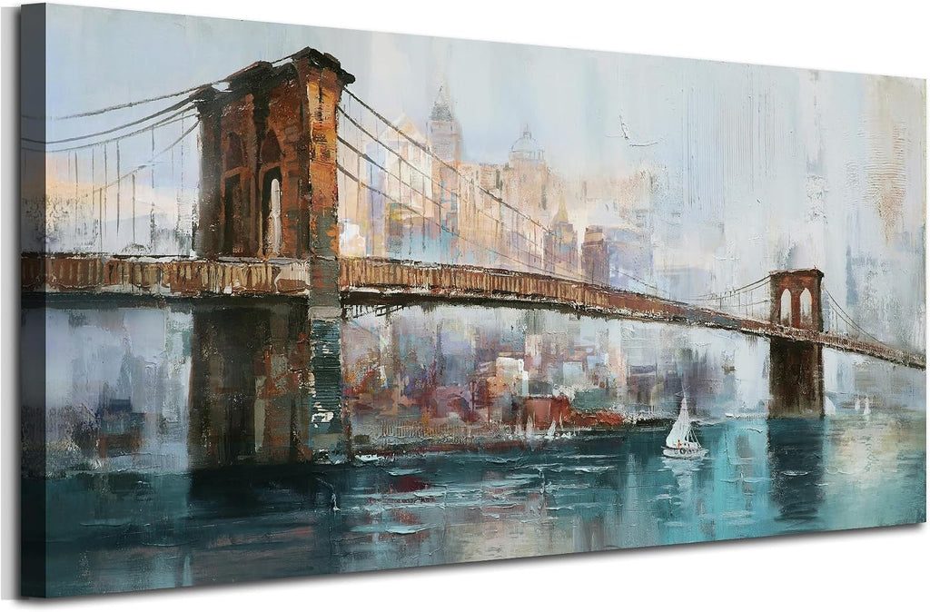 New York Brooklyn Bridge Canvas Wall Art | HD Print, Waterproof, non-fading, Cityscape Skyline Picture