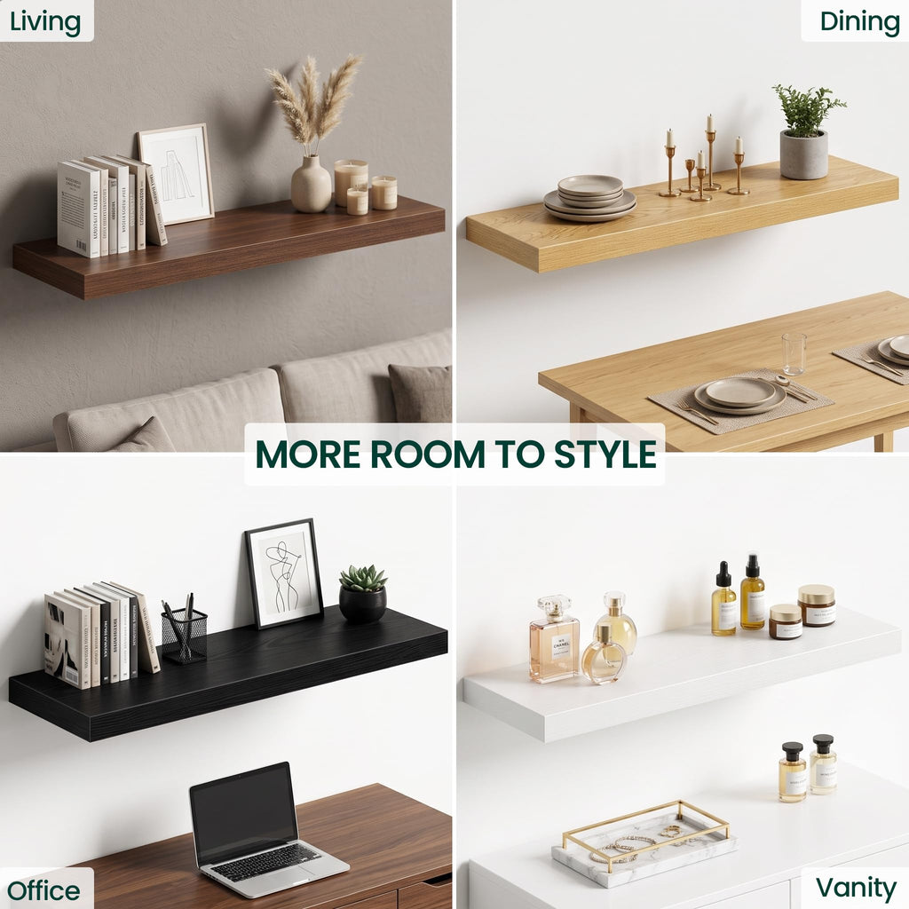 12 Inch Deep Floating Shelves Grey, 72 Inch Long, 2" Thick Floating Shelves for Wall, Hidden Bracket