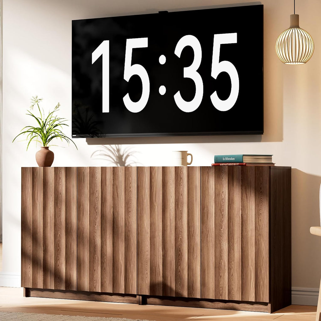 Modern Buffet Cabinet with Storage, 63" Wide Fluted Arched Sideboard Cabinet with Adjustable Shelves, Wooden Modular