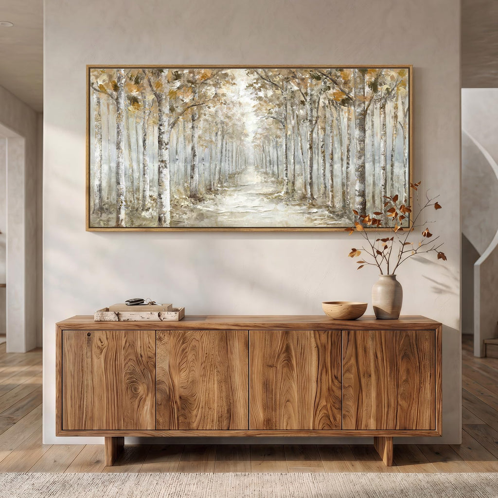 Framed Birch Tree Forest Landscape Wall Art, 60x30 Inch