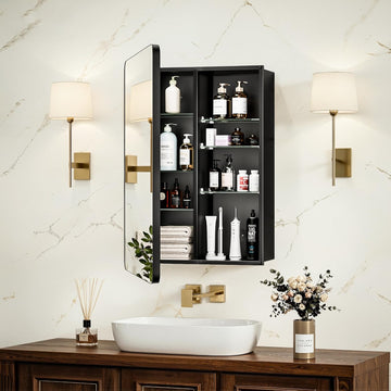 16x24 Black Medicine Cabinet with Mirror, Recessed & Surface Mount | Bathroom mirror with storage: 6 adjustable