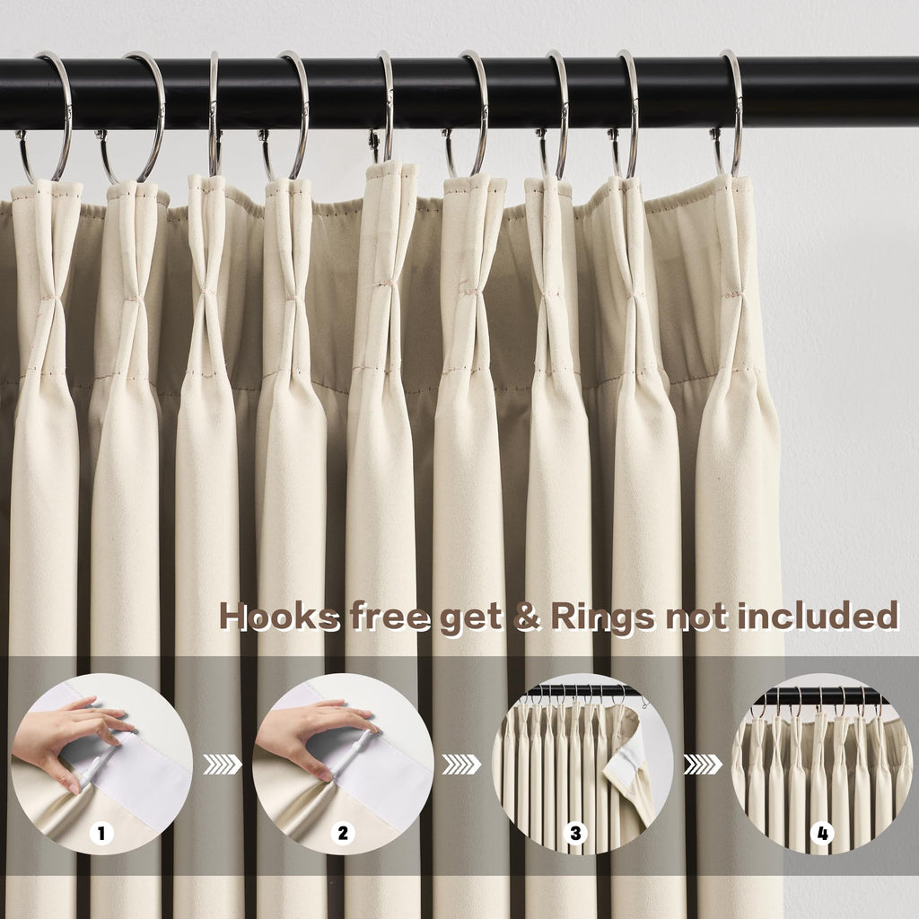 Cream Beige Curtains for Bay Windows, Sound Reducing Solid Window Treatment for Cafe/Kitchen/Night Shift, Blackout