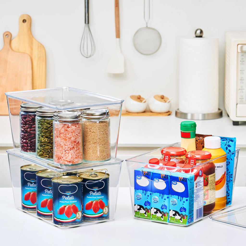 Large Clear Storage Bins with Lids, Stackable Containers, 8 Pack