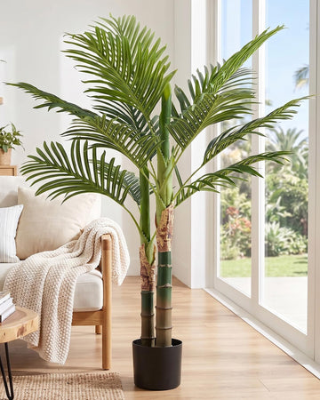 47in Artificial Palm Tree, Realistic Faux Indoor Floor Plant in Pot with Lifelike Leaves Corner, Modern Home Decor