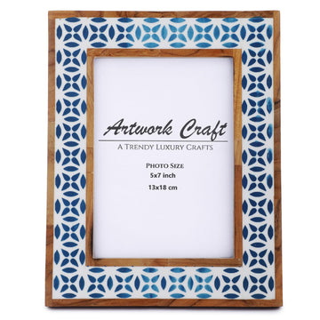 Craft Handmade White Bone Photo Frame Geometric Painting Vintage Boho Wooden Picture Frames For Table-Top/Wall Decor