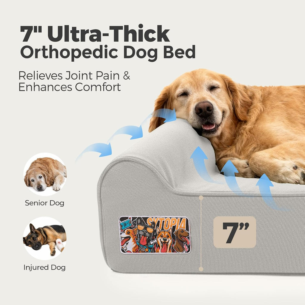Orthopedic Dog Beds for Extra Large Dogs, 7" Extra Thick Memory Foam Canvas Pet Bed with Durable Chew Proof Fabric