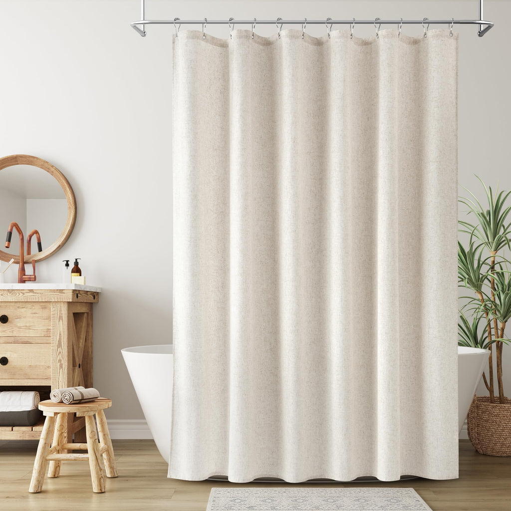 Extra Long Linen Shower Curtain 92 Inch Cream Beige