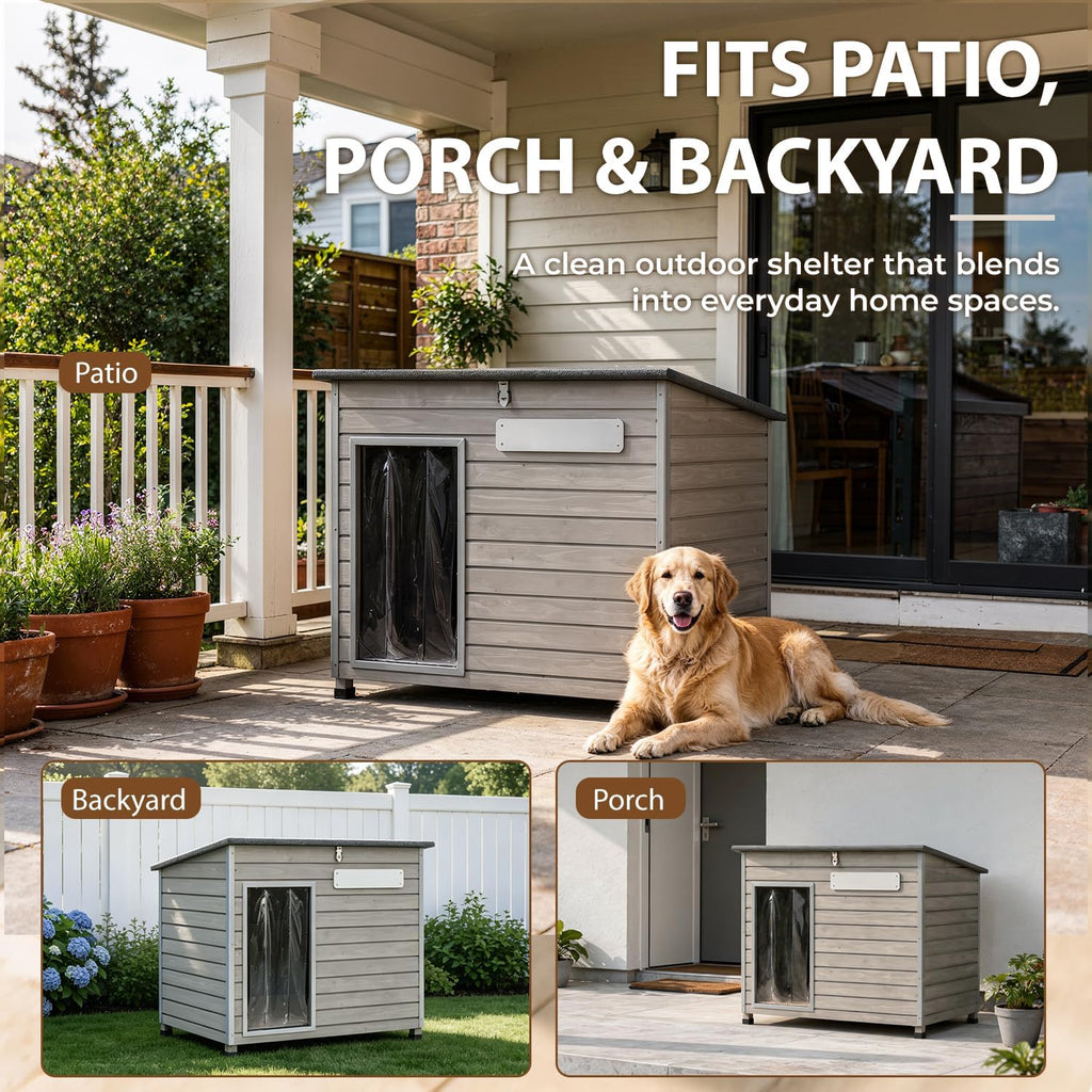 Large Dog House Outdoor, Wooden Kennel for Medium and Large Dogs