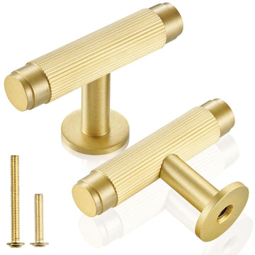 Solid Brass Cabinet Knobs, Single Hole T Bar Handles
