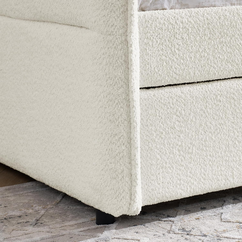 Twin Size Upholstery Tufted Daybed with Erectable Trundle, Twin to King Design Modern Extendable Boucle Sofa Bed