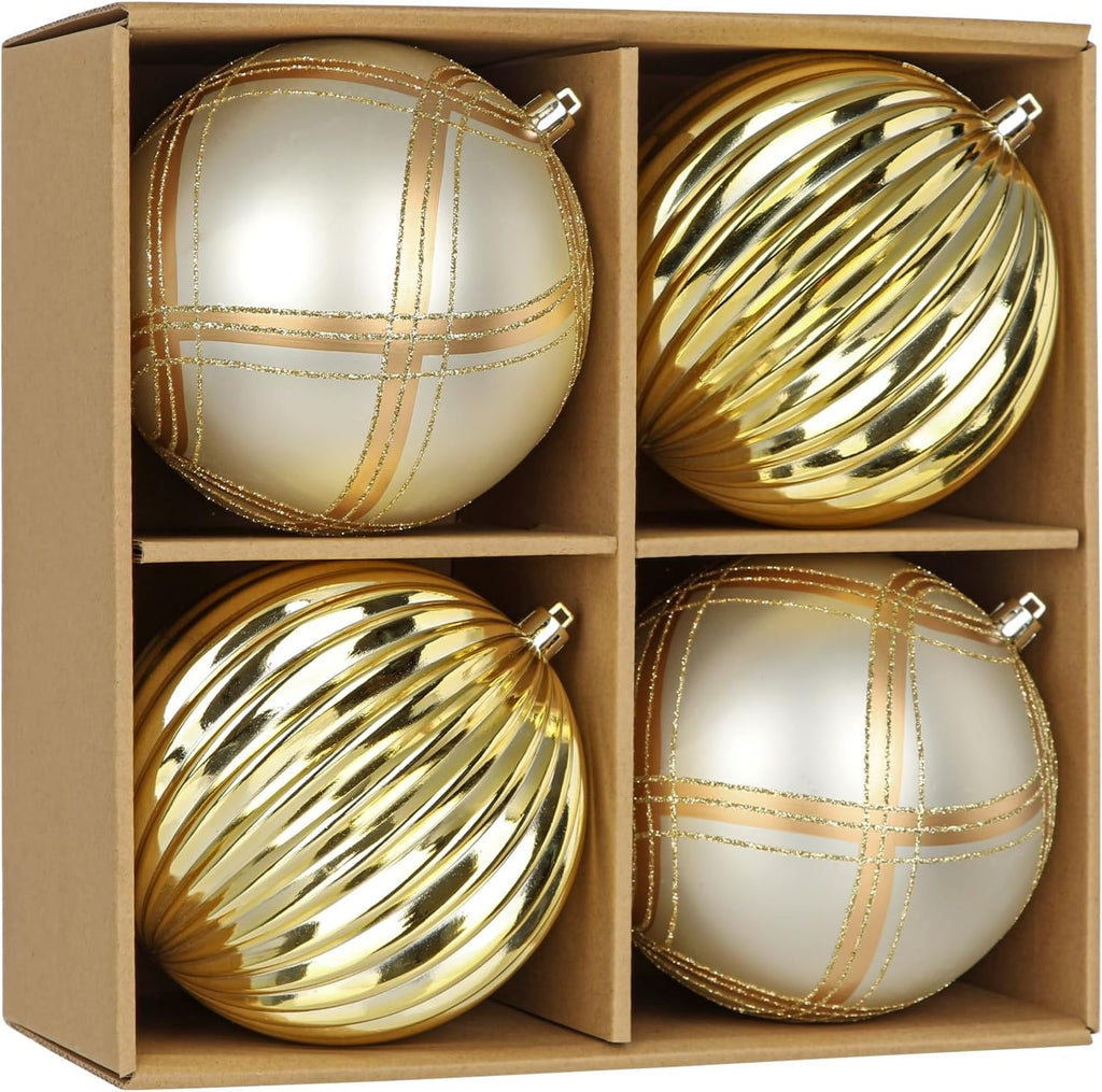 4.7" Large Plastic Christmas Balls Ornaments Set of 4, Glitter Shatterproof Christmas Bulbs Ornaments for Xmas Tree