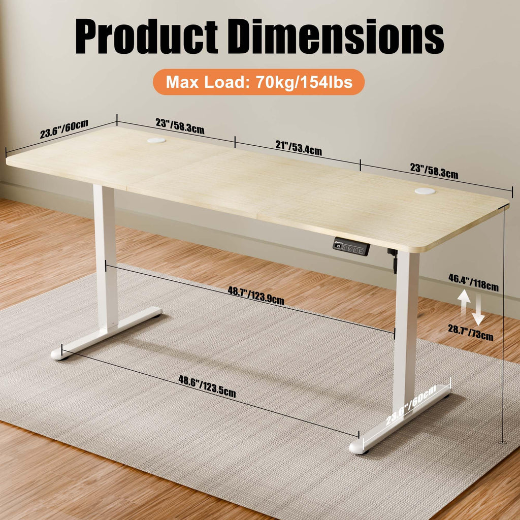 67"x24" Standing Desk, Height Adjustable Sit-Stand Office, Oak