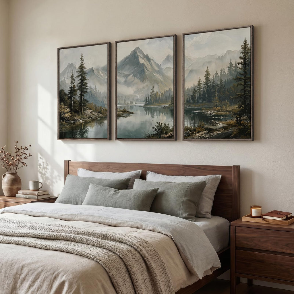 3 Piece Large Framed Mountain Landscape Wall Art, 24x36 In