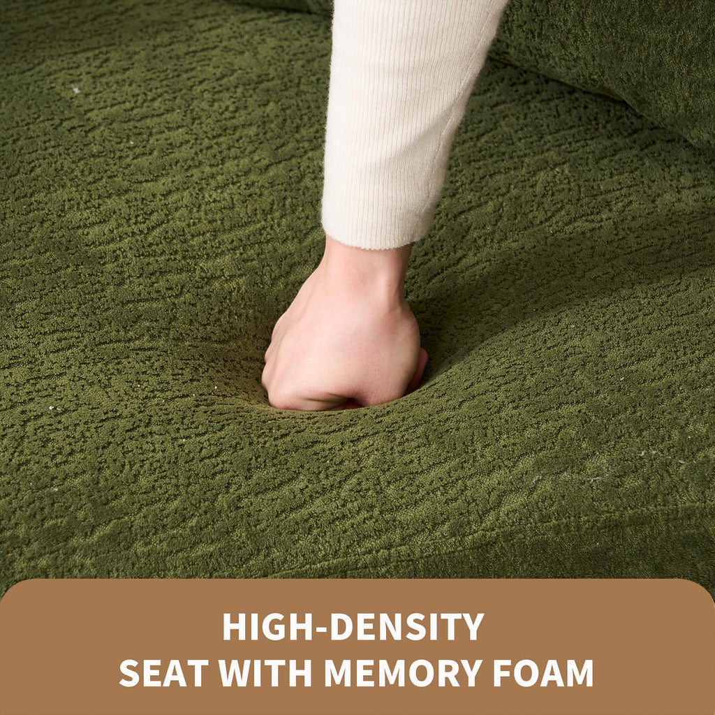 65" Green Curved Couch& Loveseat with 3 Pillows, Compression Couch with Round Armrest, Suitable for Small Space