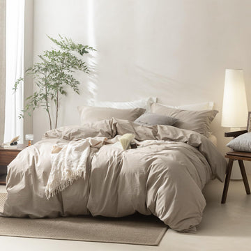 Linen Grey Duvet Cover Set 90" L x 68" W, Skin Friendly