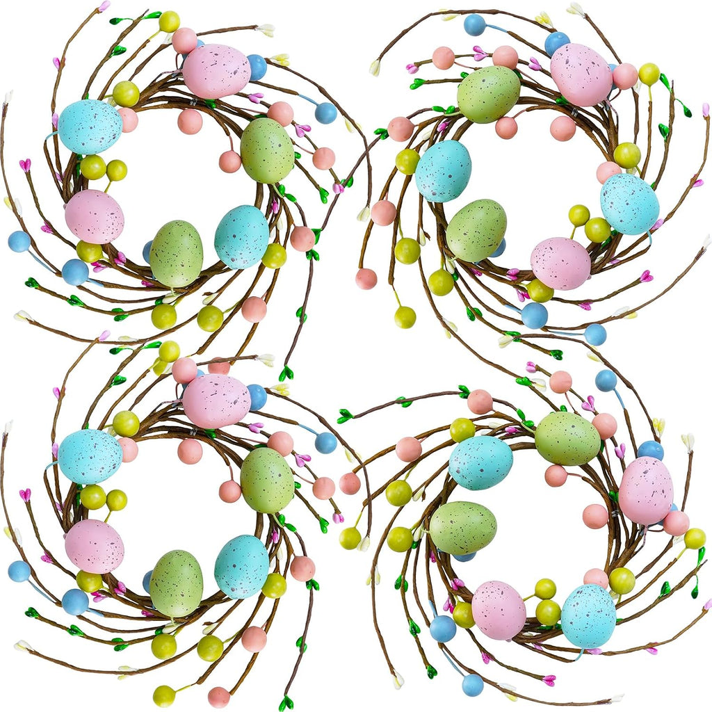 Easter Egg Candle Rings Wreaths Spring Egg and Pip Berry Candle Rings Artificial Easter Egg Candle Holder Mini - Set of 4