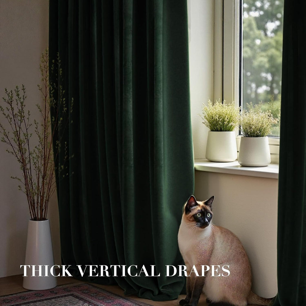 Dark Green Velvet Curtains Thermal Insulated Blackout Curtain for Bedroom Window Living Room Darkening Luxury Vintage
