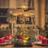 Elegant 5-Arm Candelabra Centerpiece with Crystal Pendants - 23.6 Inch Tall Table Centerpiece for Weddings, Parties
