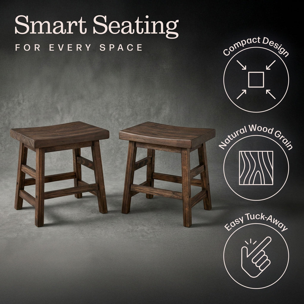 Pomona Solid Wood Bar Stool Set of 2, Rustic Brown, 20"