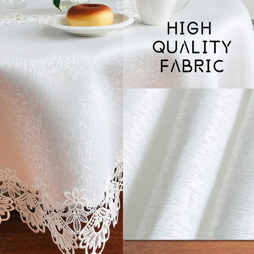 Lace Tablecloth for Rectangle Dining Tables 52 x 70 Inches White Peonies Lace Vintage Party Wedding 