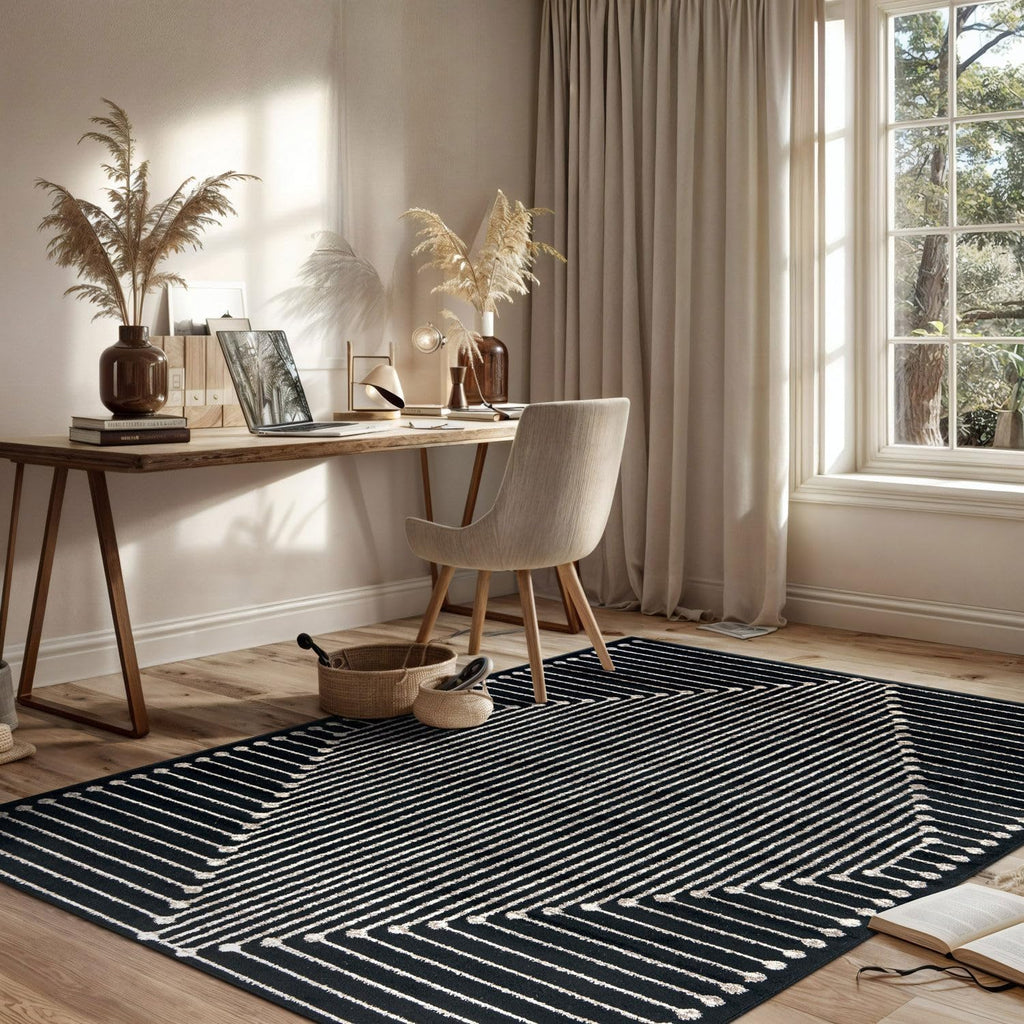 Contemporary Bohemian Stripe Area Rug Black