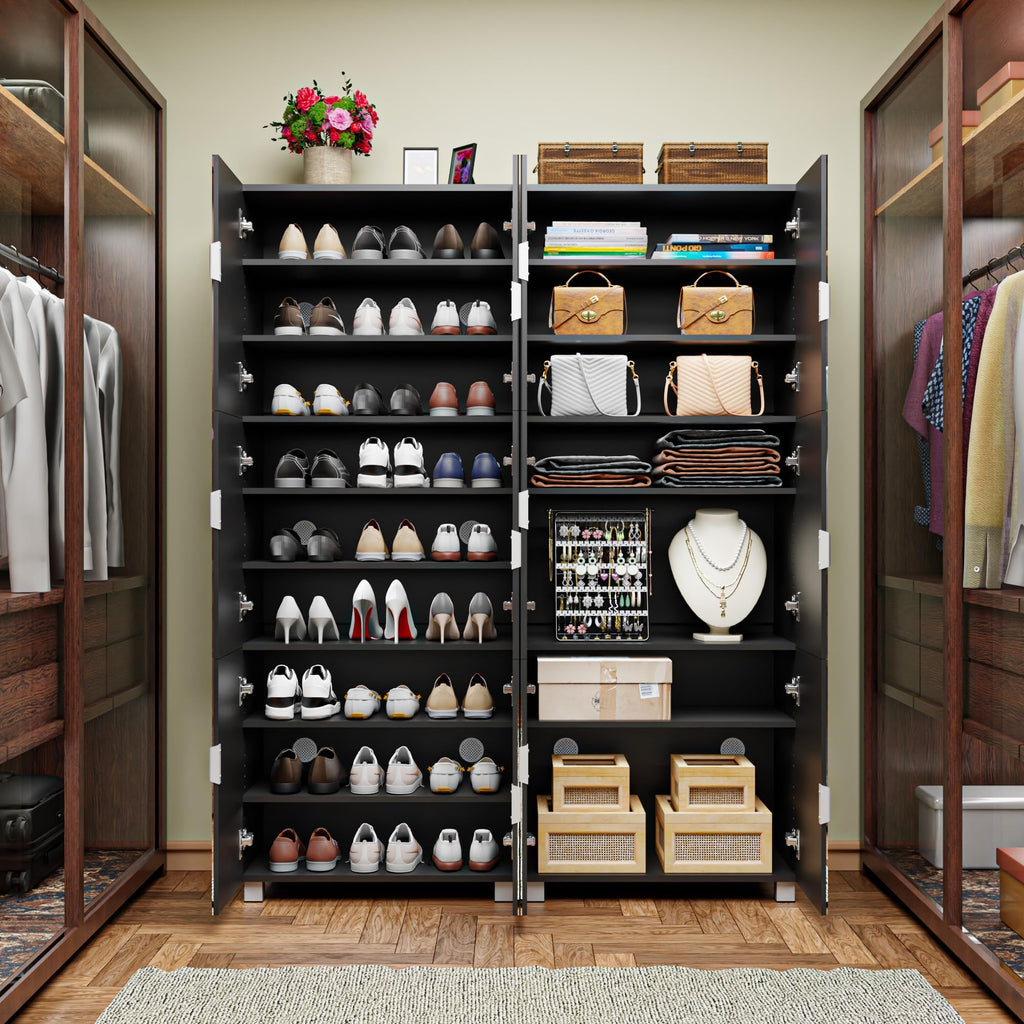 Mirror Shoe Cabinet with Full Length 6 Mirrored-Door Shoe Storage Cabinet