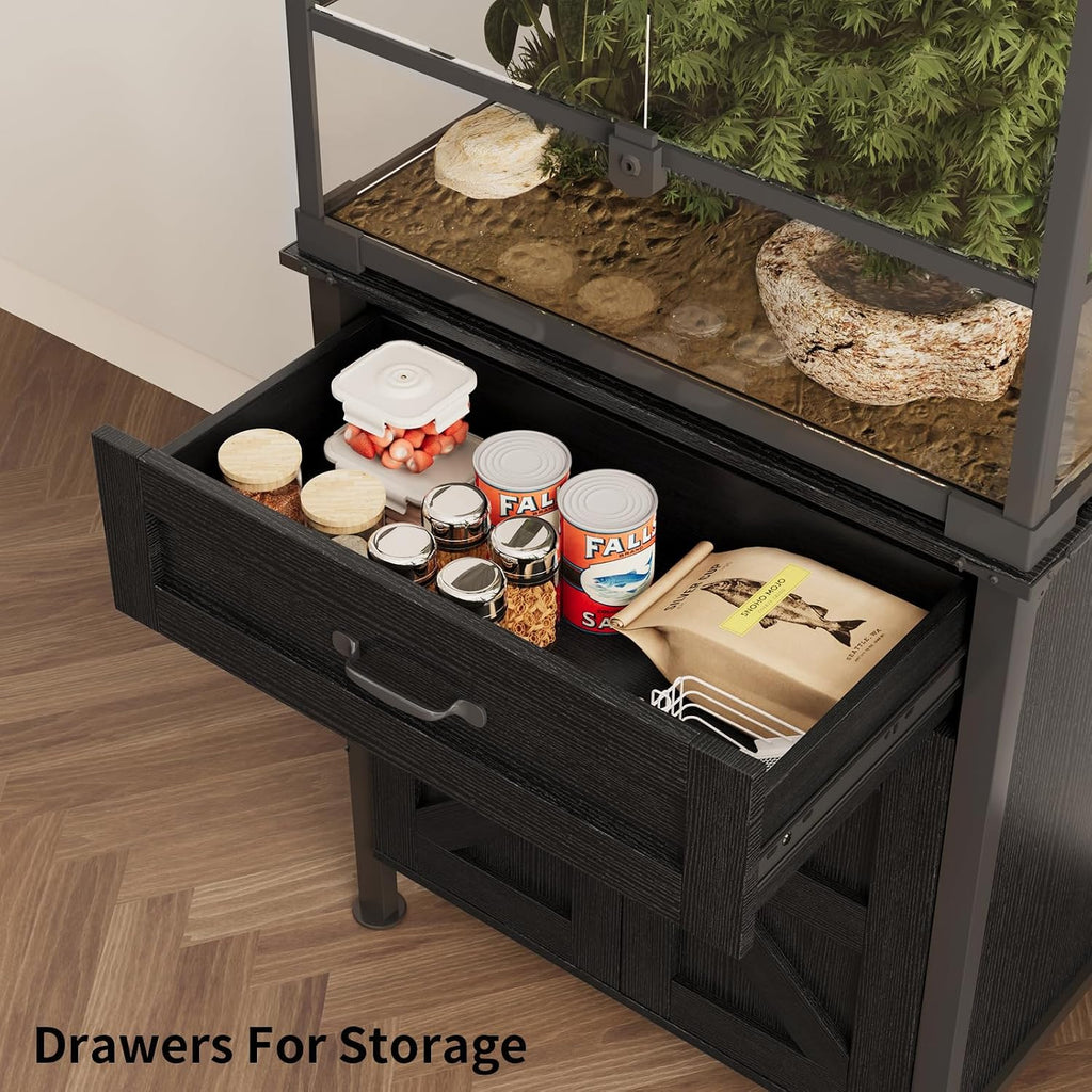 45-67 Gallon Reptile Tank Stand with Power Outlet, Black