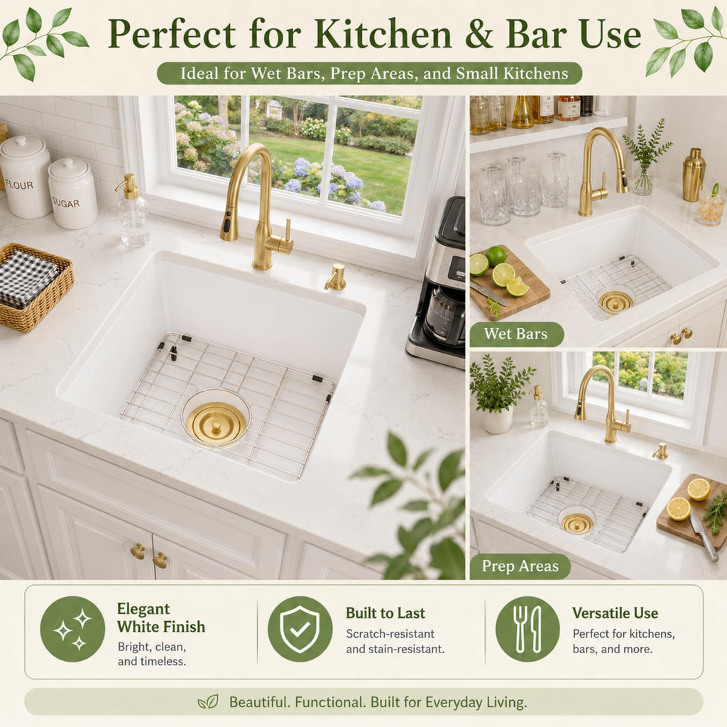 White Undermount Bar Sink 15 X17 inch, Small Composite Bar Sink
