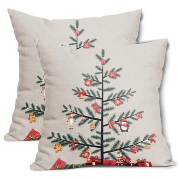 Christmas Tree Pillow Covers 18x18 Inch Set of 2 Xmas Throw Pillow Cases