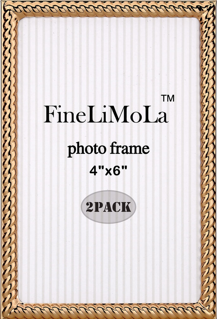 4x6'' Gold Rope Design Metal Picture Frames 2 Pack with Hi Quality Velvet Backing and Real Glass Front, Gold Photo