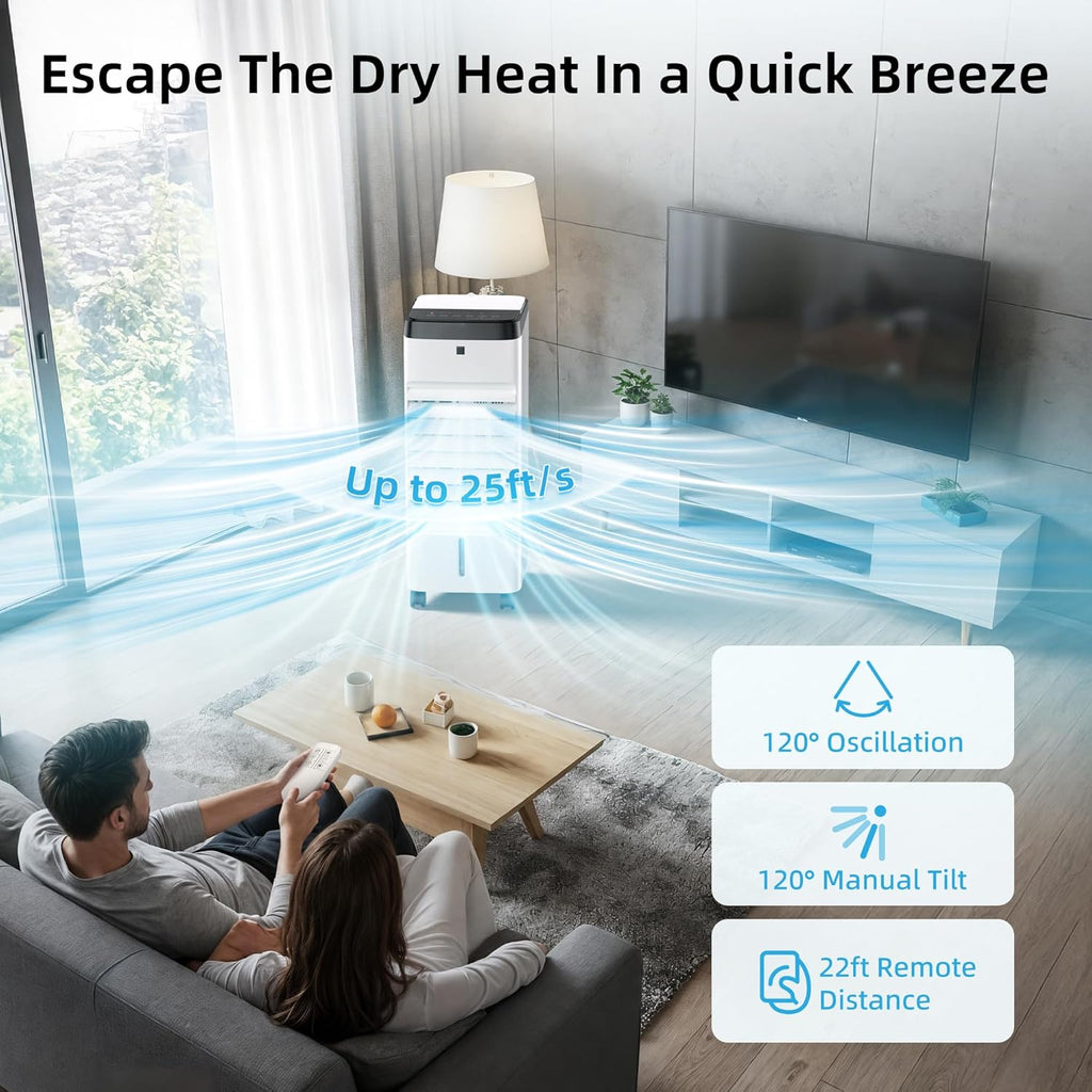 Swamp Cooler, Windowless Portable Air Conditioners with 120°Oscillation, Evaporative Air Cooler with Remote,12H Timer