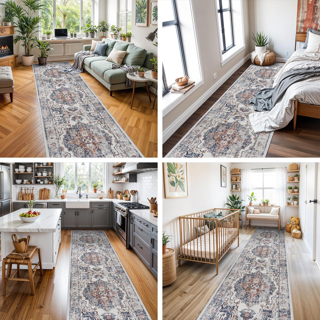 Hallway Washable Runner Rug - 2x10 Kitchen Rugs Entryway Rug Runner Vintage Soft Floor Mat Non Slip Indoor Farmhouse