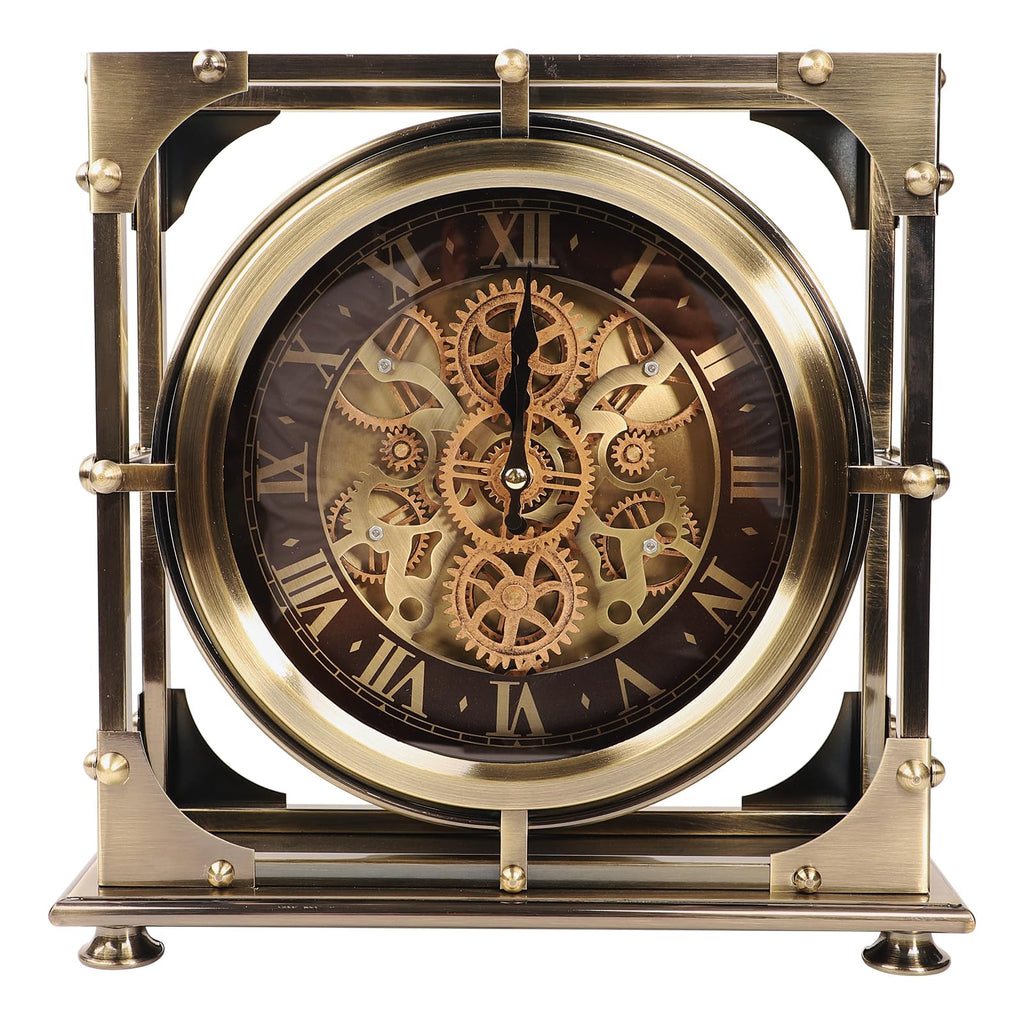 Moving Gears Desk Clock, Mantle Clock, Industrial Steampunk Art Decorative Clocks Farmhouse Offcie, Christams Gifts