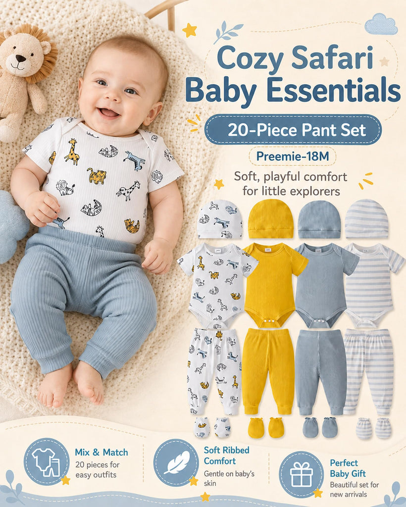 Newborn Baby Boy Clothes Infant Outfits 20 Piece Layette Gift Set Bodysuits Pants Hats Romper Clothing